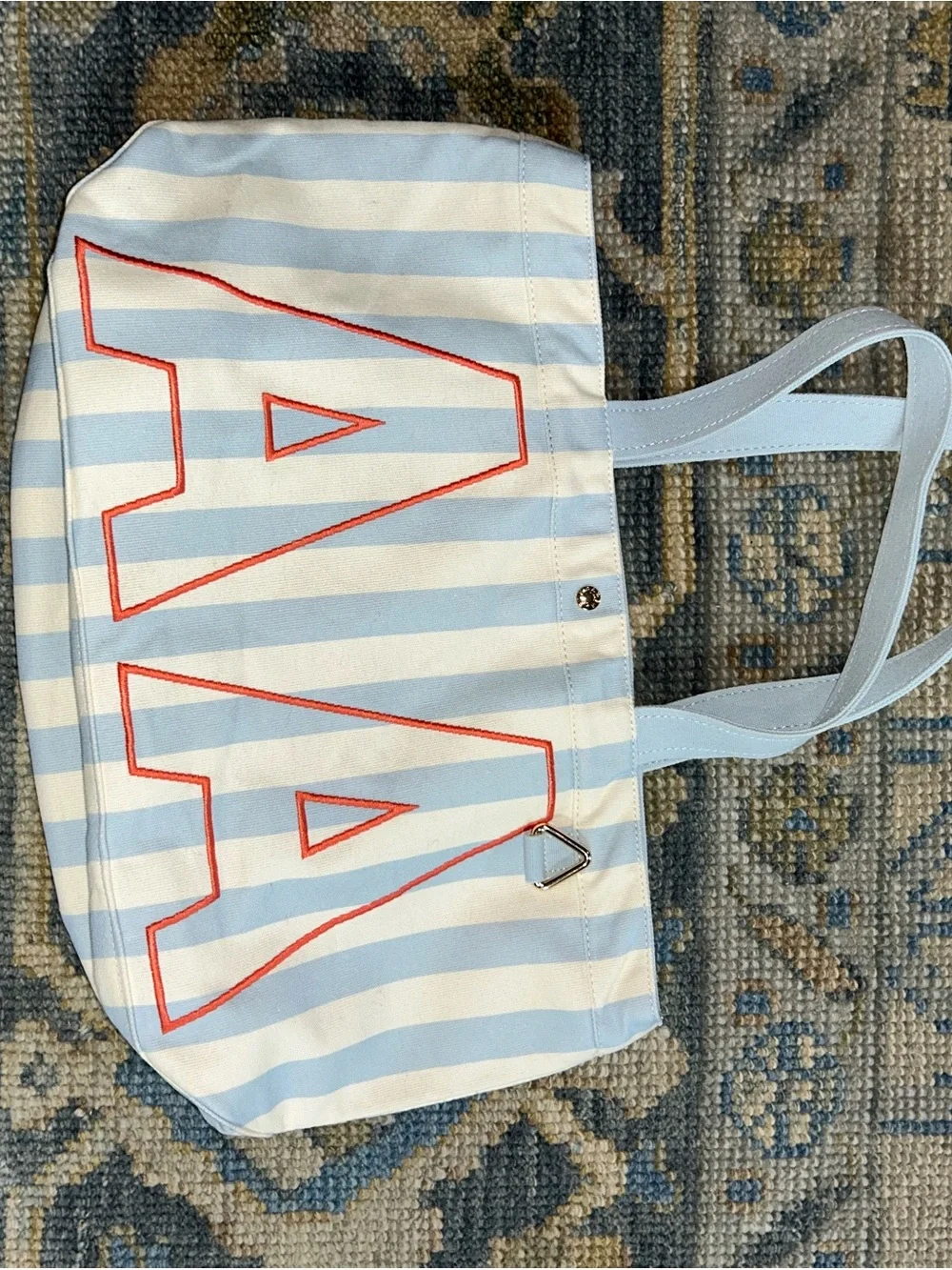 BaubleBar Striped Alpha Tote - Light Blue, Cream & Orange Accents